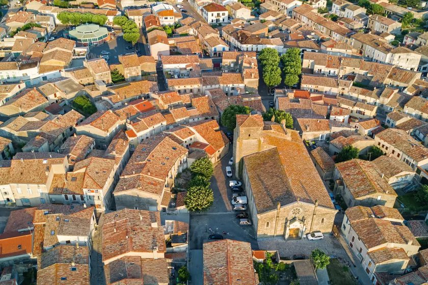Aerial view of Bram, France