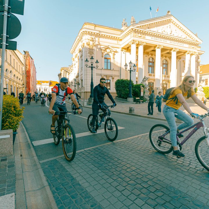 Cyclists in a walkable city centre