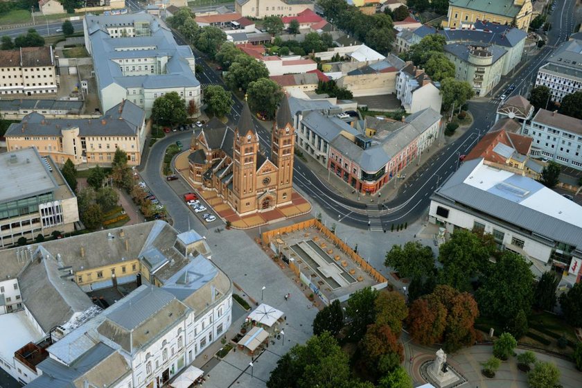 Aerial view of central Nyíregyháza, Hungary
