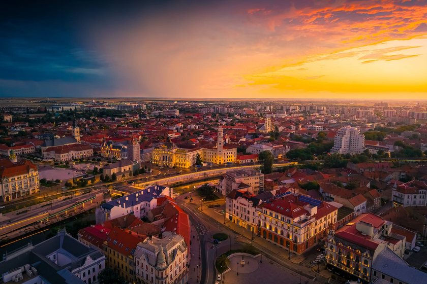 Oradea city centre at sunset, Romania
